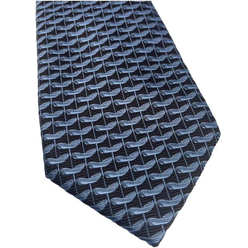David Chu Mens Seven Fold Necktie Brown Blue Pattern 100% Silk Tie Made in Italy